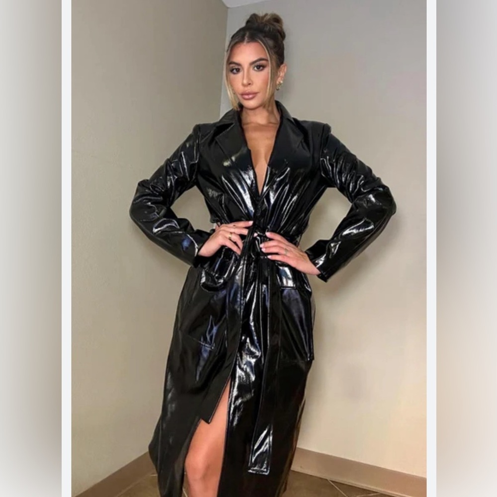 Faux leather trench